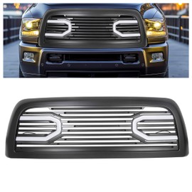 HECASA Upper Grille Front Hood Grill Compatible with 2010-2018 Dodge Ram 2500 3500 4500 Big Horn Horizontal Style w/Lights