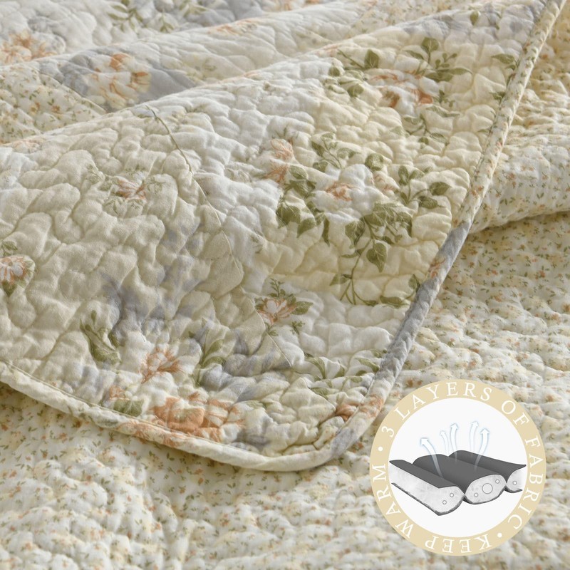 QuiltMuse Oversize Queen Bedspread 102"x120" - 100% Cotton Lightweight Extra