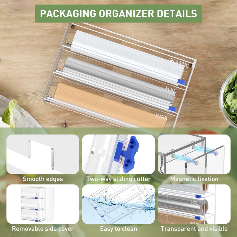 FUKANG Foil and Plastic Wrap Organizer, 3 in 1 Kitchen