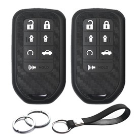 INFIPAR 2pcs Compatible with Honda Odyssey Key Fob Cover Case Key Chain 7 Buttons Smart Carbon Fiber Looks Rubber Protector Keyless Remote Jacket for Honda Odyssey Elite EXL EX EX-L LX Touring