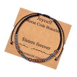 Gift for Bestie Sisters Forever Inspirational Morse Code Bracelets Motivational Encouragement Memorial Unique Gifts String Friendship Adjustable Wood Bracelets Teenager Mothers Day Birthday Christmas Graduation