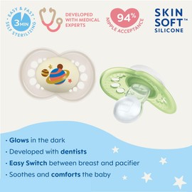 MAM Night Pacifiers (2 Count), MAM Pacifiers 6+ Months, Best Pacifier for Breastfed Babies & Original Baby Pacifier, Nipple Shape Helps Promote Healthy Oral Development, Sterilizer Case