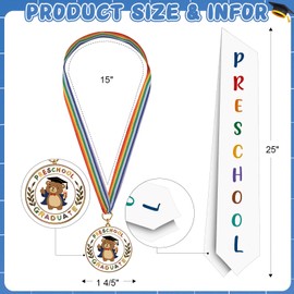 COCHIE Metal Preschool Graduation Medal with Graduation Honor Stole Sash, Grad Award Medals with Lightweight Neck Ribbon, Grad Gift Party Favor Supplies (Bear)