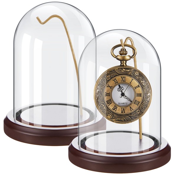 Beeveer 2 Pcs Pocket Watch Glass Display with Hooks Dome