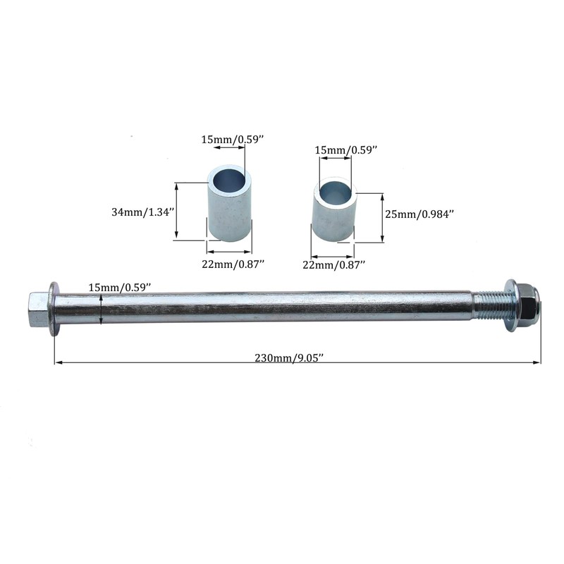 15mm Front or Rear Wheel 9" (230mm) Axle with Spacers