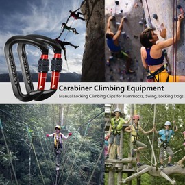 D Type Climbing Carabiner, Aviation Aluminum Alloy 2PCS 30KN Heavy Duty Rock Climbing Carabiner, CE Certified Climbing Buckle for Mountaineering (Black)