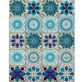 20PCS Mandala Style Decorative Tile Stickers, ULENDIS Peel and Stick Removable Tiles Wallcovering, Moroccan Wall Floor Tile Backsplash Waterproof Kitchen Bathroom Furniture Staircase Home Decor(106)
