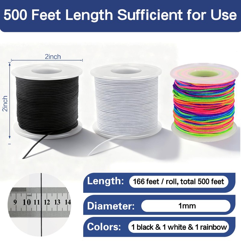 500 Feet Stretchy Bracelet String, 1mm Elastic String for Bracelets,