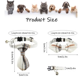 TTPSRY Pack of 2 Cat Collars with Bells Removable Adjustable Bow Tie Bandana Checked Collar for Cats and Kittens (White)