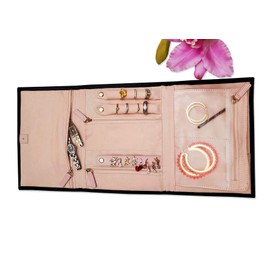 WILDEBEEST Travel Jewelry Organizer Case Jewelry Roll storage comes with a Drawstring protective bag for Bracelets, Earrings, Diamonds, Hairpins, Rings, Necklaces, Black