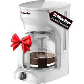 MÜELLERHOME 12-Cup White Coffee Maker - Borosilicate Carafe, Auto-Off, Reusable Filter, Anti-Drip, Keep-Warm Function, Clear Water Level Window, White Kitchen Accessories