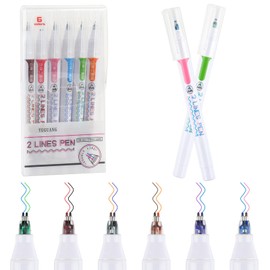 Maxmoc Two Line Pens, Set of 6 Two Line Pens, Colourful Two-Line Pens Set, Hand Lettering Pens with Double Lines, Dual Tip Pen, Fineliner Pens for Art, Drawing, Lettering, Greeting Cards