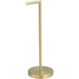BWE Brushed Gold Toilet Paper Holder Stand, SUS304 Stainless Steel Modern Free Standing Toilet Paper Holder for Bathroom and Washroom with Heavy Weighted Base