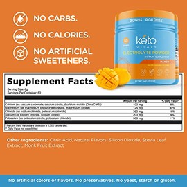 Keto Vitals Electrolytes Powder | Keto-Friendly Electrolytes with Potassium, Magnesium, Sodium, Calcium | Keto Electrolytes Supplement Energy Drink Mi