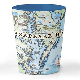 Xplorer Maps Chesapeake Bay Map Ceramic Shot Glass, BPA-Free - For Office, Home, Gift, Party - Durable and holds 1.5 oz Liquid