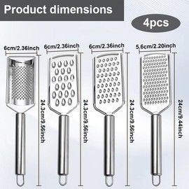 Diyxisk Reibe Edelstahl, 4 Stücke Verschiedene Typ Küchenreibe, Handgerät Gemüsereibe, Multifunktional Kartoffelreibe, Wird für Gemüse, Obst, Käse, Knoblauch und Ingwer Verwendet