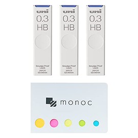 Uni Pencil Lead,"The Uni" Smudge-Proof Leads, 0.3mm HB, 25 Leads x 3 Pack &"monoc" Sticky Note(Japan Import)