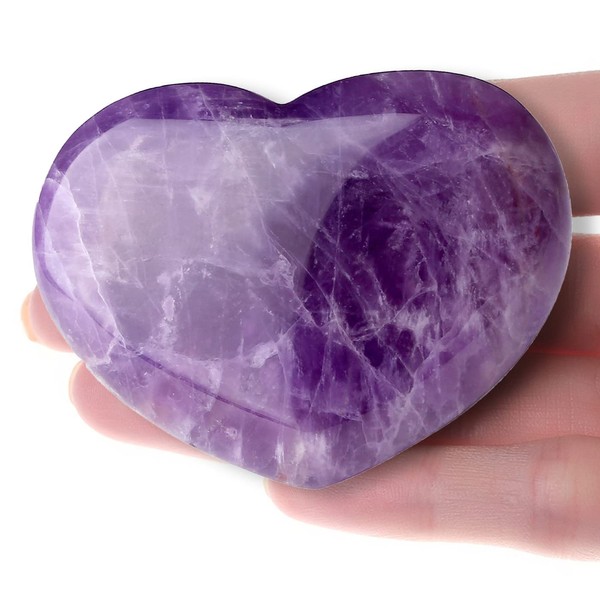 XIANNVXI 45mm 1.8" Amethyst Healing Crystals Heart Stones 100% Natural Crystals Gemstones Polished Love Puff Palm Stones Reiki Crystal Gifts
