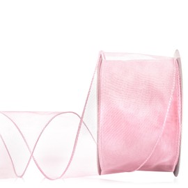 Pink Sheer Ribbon for Wreath Bow, 2.5" x 25 Yards Organza Wired Ribbon for Gift Wrapping, Floral Bouquets, DIY Crafts, Party and Holiday Decorations, Organza Ribbon for Tree and Home Decor