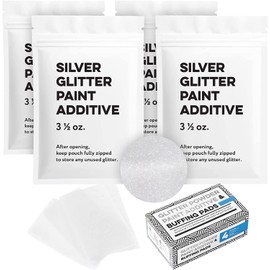 Impresa Glitter Paint Additive Kit - 4 x 3.5 Oz Ultra-Fine Silver Glitter & 4 Buffing Pads - Add to Paint or Varnish for Walls, Ceilings, Grout & Furniture