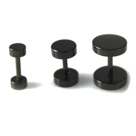 3 x Mens Stainless Steel Earring Ear Stud Faker Ear Stretcher Stainless Black Plug Set