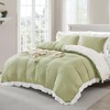 3 Pieces Green White Ruffle Frills Design Bedding Sets for