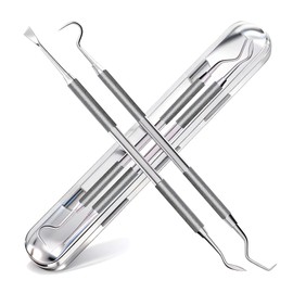 G.CATACC 2 Pack Dental Tools for Teeth Cleaning, Metal Dental Pick Hygiene Kit for Home Use, Stainless Steel Tooth Scraper Tartar Plaque Remover for Oral Care - with Case