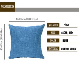 GONOVE Cushion Cover,4 Pack 45×45cm Linen Cotton Pillowcase Vintage Style Square Throw Pillow Covers Decorative Cushion Covers for Sofa, Couch, Bed, Bench