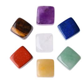 LAIDANLA 7PCS Healing Crystals Chakra Stones Set Amethyst Lapis Lazuli Tiger Eye Gemstones Polished Cube Square Stone Reiki meditation Wicca Power Balancing Crystal