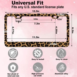 2pcs Brown Cheetah Leopard Print License Plate Frame for Women, Cheetah Leopard Brown car Decorative tag Frames Girly Animal License Plate Cover Holder for Vehicle with car Keychain tag
