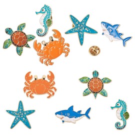 Pandahall 5Pcs Ocean Animal Cute Alloy Enamel Brooches Cartoon Marine Life Badges Turtle Whale Lapel Pins Brooch for DIY Clothes Backpack Hats Craft
