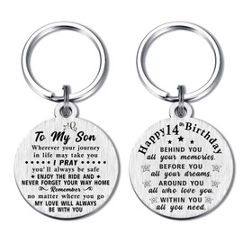 ABBNT 14th Birthday Gifts for Son, 14 Year Old Son Gifts, 14th Birthday Gifts for Boys, 14th Birthday Keychain