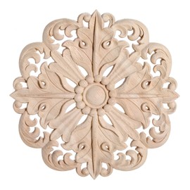 MUXSAM Retro Wood Carved Onlays Appliques, Round Solid Woodcarvings Center Decals for Closet Door Cabinet Drawer Wall Ceilling Dresser Wardrobe Crafts Decor(1-Pack, 12cm/4.7")