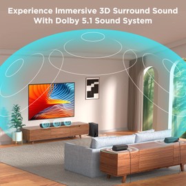 Hiwill 5.1ch Dolby Sound Bar for Smart TV, Surround Sound System for TV, Home Theater Soundbar with Wired Subwoofer, 2 Wired Surround Speakers, 12-level Adjustable Bass and Treble, BT/HDMI ARC/Opt/AUX