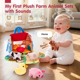 hahaland Baby Toys 6-12 Months - Surprise Barn with Stuffed Farm Animals with Real Sounds & Word Repeats, Mirror- Montessori Toys for 6 Month Old Baby 1 Year Old Boy Girl Gifts Toddlers Sensory Toy