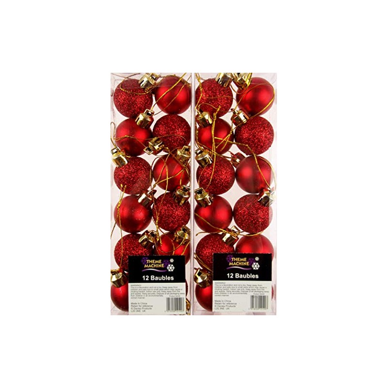 Set Of 24 Mini Christmas Shine Glitter Tree Baubles Decorations