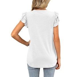 MIHOLL Womens Short Ruffle Sleeve Round Neck Tops 2025 Summer Casual Front Pleated Regular Fit Tee Shirts(White,x-Large)