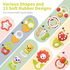 Cuterabit 12PCS Baby Rattles Toys Set with Storage Case, Teething Toys for Babies, Newborn Christmas Gift for Baby Infant Boys and Girls 0 1 2 3 4 5 6 7 8 9 10 11 12 Months