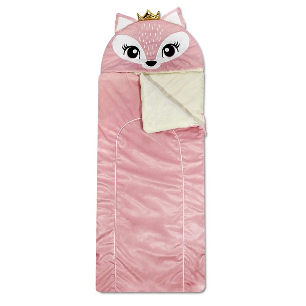 Heritage Kids Pink Fox Plush Hooded Sleeping Bag, 64" L x 25" W