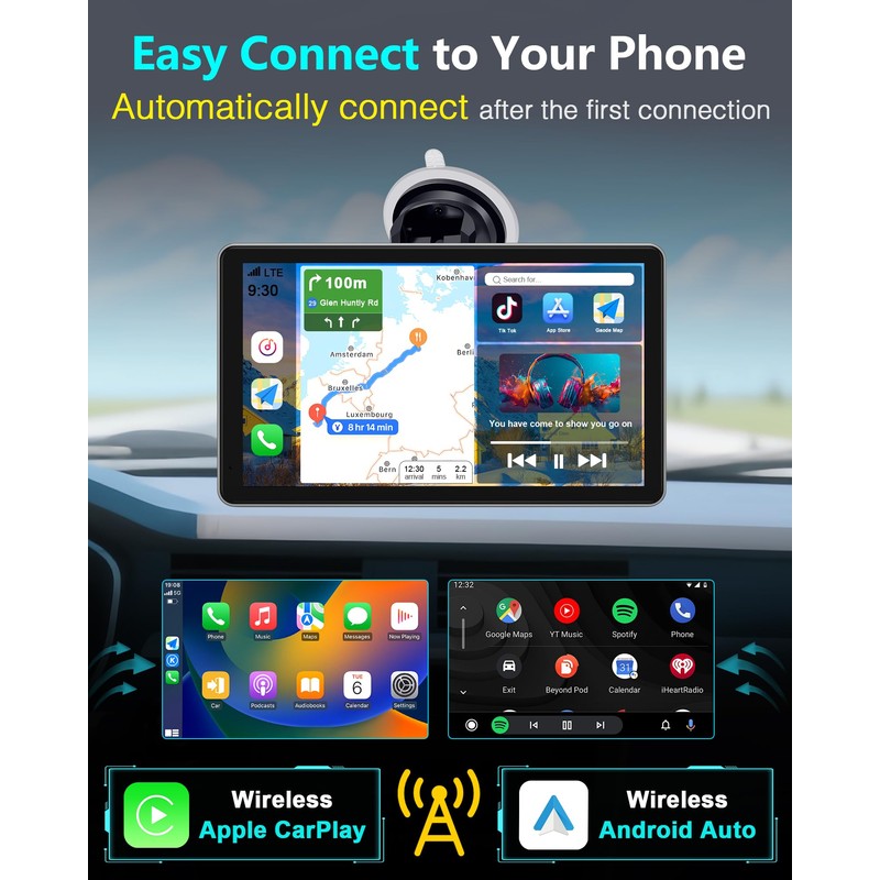 Thybro CarPlay Screen with Backup Camera: Wireless Seamless Connection Apple/Android