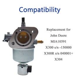 Silscvtt Carburetor MIA10591 Replacement for John Deere X300 s/n -150000 X300R s/n 040001+ X304 Lawn Tractors