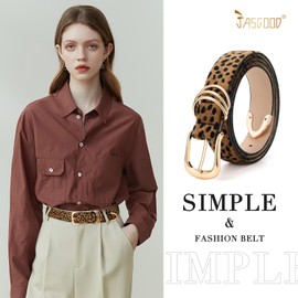 JASGOOD Women Leather Belt with Gold Buckle Ladies Faux Leather Belt for Jeans Pants(Leopard)