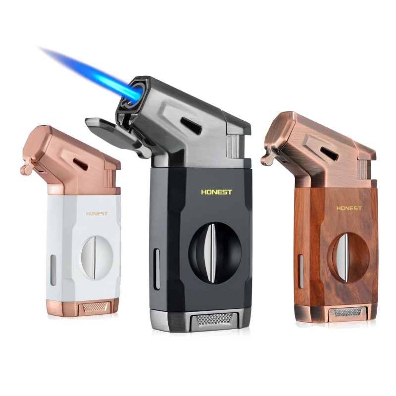 Torch Cigar Lighter Built-in V Cigar Cutter Refillable Butane Torch