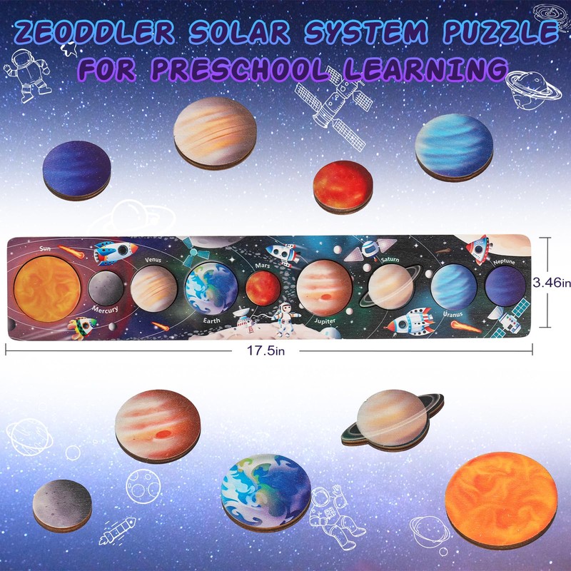 Zeoddler Solar System Toys for Kids 3-6, Wooden Space Puzzle,