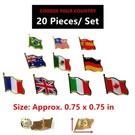 20 Pieces Choice of 10 Country National Flag Lapel Pin Bulk Badge Brooches Suit Jacket Metal Emblems (America)