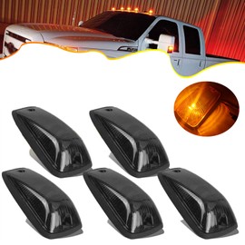 PSEQT 5Pcs Cab Roof Marker Lights LED Top Clearance Marker Light Compatible for 1988-2002 C/K 1500 2500 3500 5500 6000 6500 7000 7500 12V Signal Running Lights Waterproof w/Smoke Cover & T10 LED