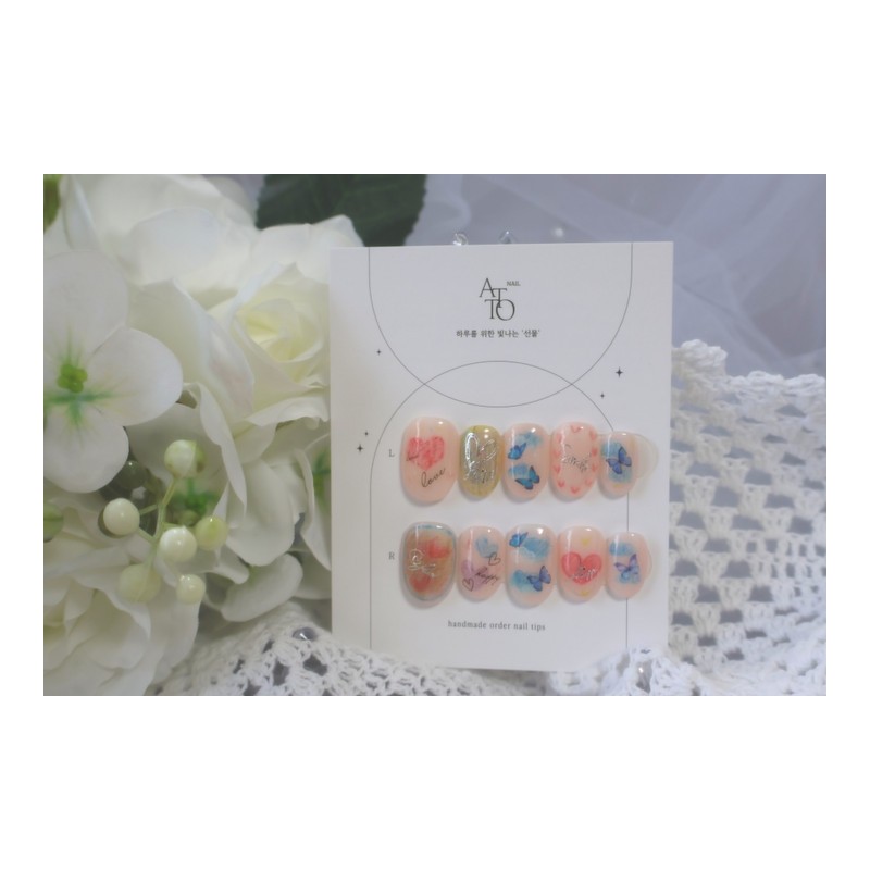 Handmade nail tip - fluffy sketch - short square /