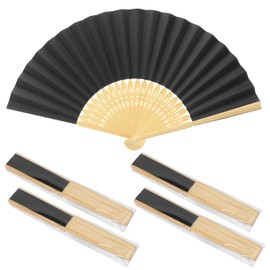 kukmakri 50 PCS Black Paper Hand Fans with Clear Bags - Handheld Folded Fans, Folded Hand Fan, Decorative Paper Hand Fans, Ideal for Weddings & Home Décor