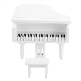 Mini Simulation Wooden Grand Piano with Stool for 1:12 Doll House Accessory (White)