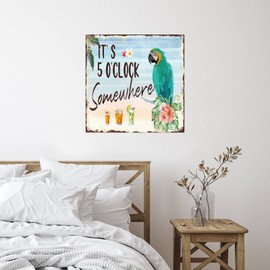 It's 5 O'Clock Somewhere Mural Decals Funny Tropical Flamingo Hawaiian Aloha Wall Sticker Vinyl Wall Art Murals Quotes for Kids Room Car Home Wall Decor